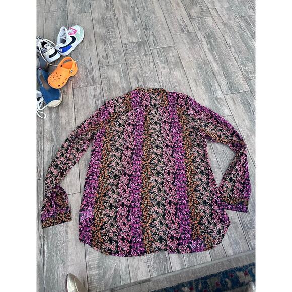 Kut From The Kloth Women's Jasmine Floral Print Chiffon Button Up Blouse Size L - Picture 8 of 8